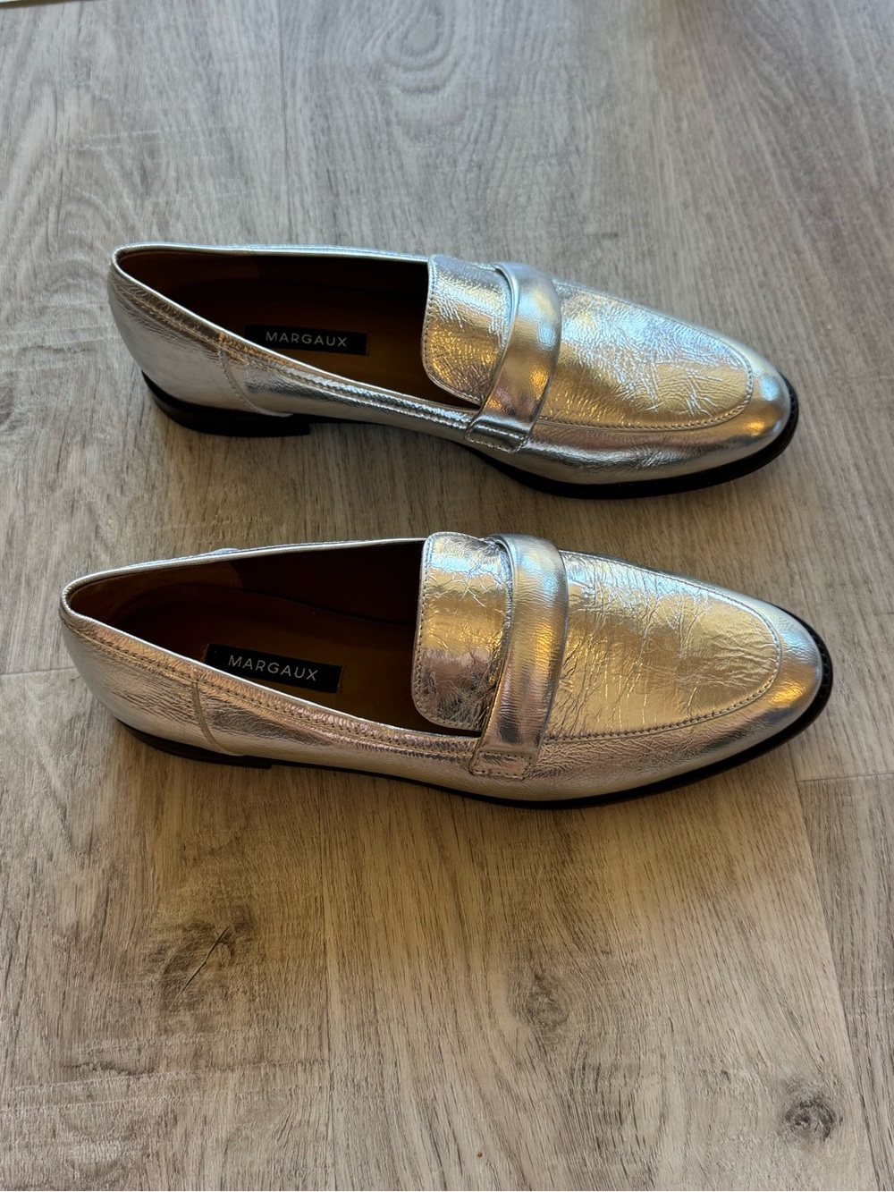 Margaux The Andie Loafer Silver Metallic size 39.5 US size 9 worn once